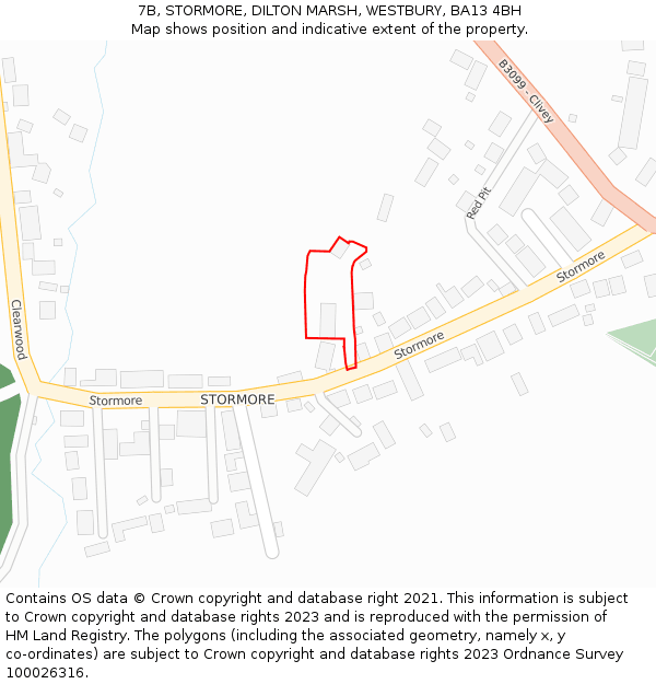 7B, STORMORE, DILTON MARSH, WESTBURY, BA13 4BH: Location map and indicative extent of plot