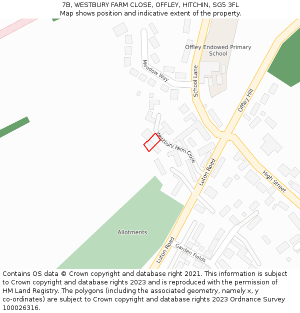 7B, WESTBURY FARM CLOSE, OFFLEY, HITCHIN, SG5 3FL: Location map and indicative extent of plot