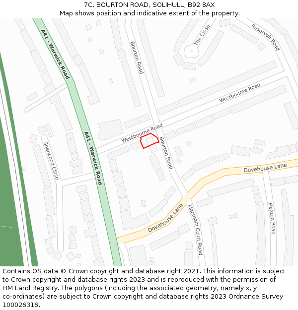 7C, BOURTON ROAD, SOLIHULL, B92 8AX: Location map and indicative extent of plot