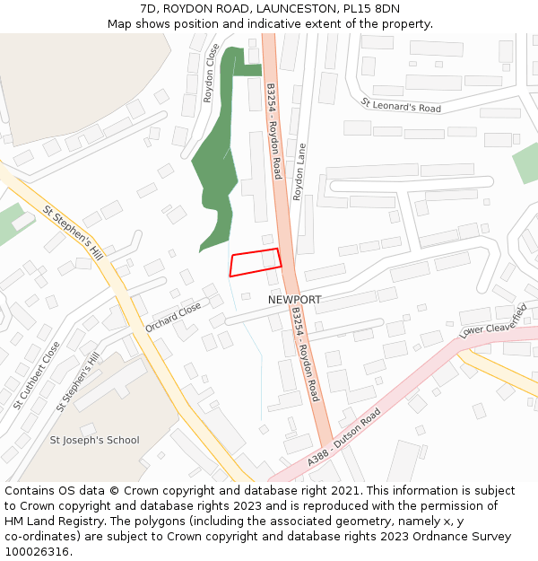 7D, ROYDON ROAD, LAUNCESTON, PL15 8DN: Location map and indicative extent of plot