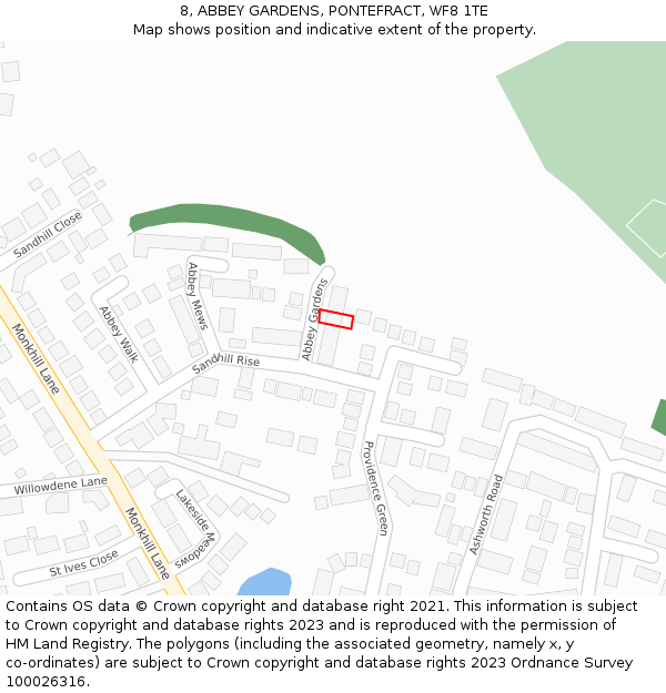 8, ABBEY GARDENS, PONTEFRACT, WF8 1TE: Location map and indicative extent of plot