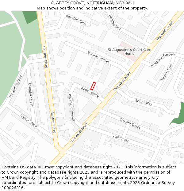 8, ABBEY GROVE, NOTTINGHAM, NG3 3AU: Location map and indicative extent of plot