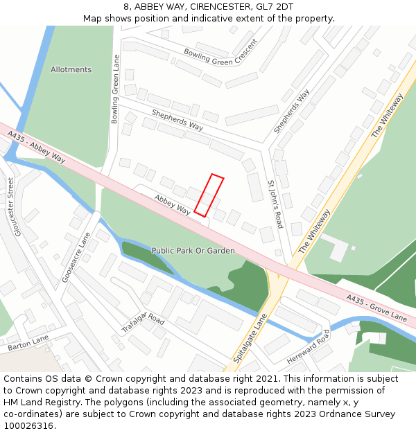 8, ABBEY WAY, CIRENCESTER, GL7 2DT: Location map and indicative extent of plot