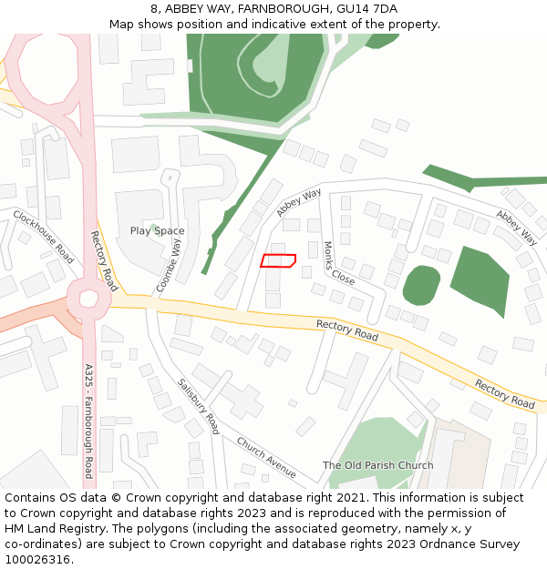 8, ABBEY WAY, FARNBOROUGH, GU14 7DA: Location map and indicative extent of plot