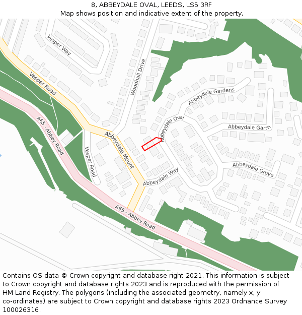 8, ABBEYDALE OVAL, LEEDS, LS5 3RF: Location map and indicative extent of plot