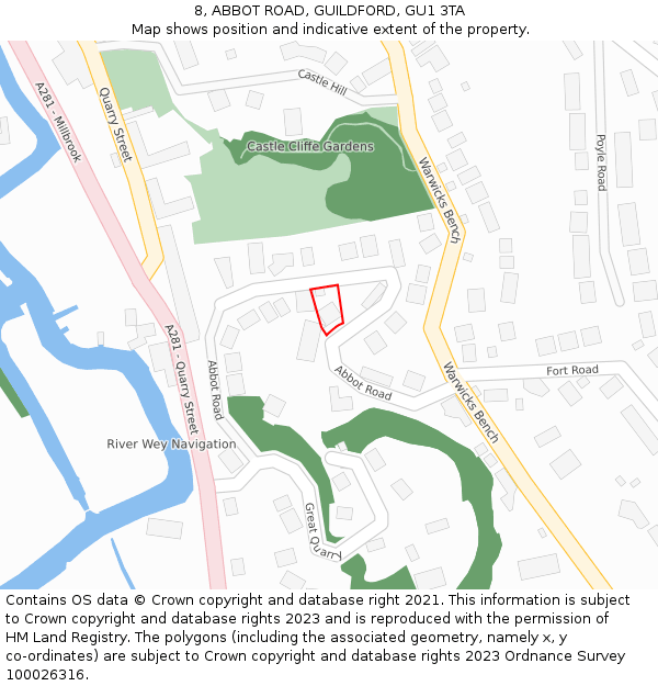 8, ABBOT ROAD, GUILDFORD, GU1 3TA: Location map and indicative extent of plot