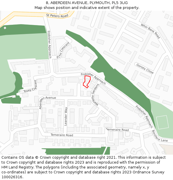 8, ABERDEEN AVENUE, PLYMOUTH, PL5 3UG: Location map and indicative extent of plot