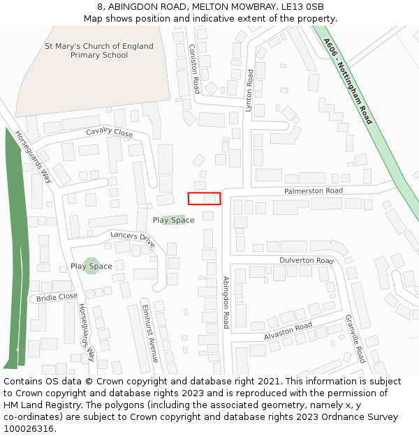 8, ABINGDON ROAD, MELTON MOWBRAY, LE13 0SB: Location map and indicative extent of plot