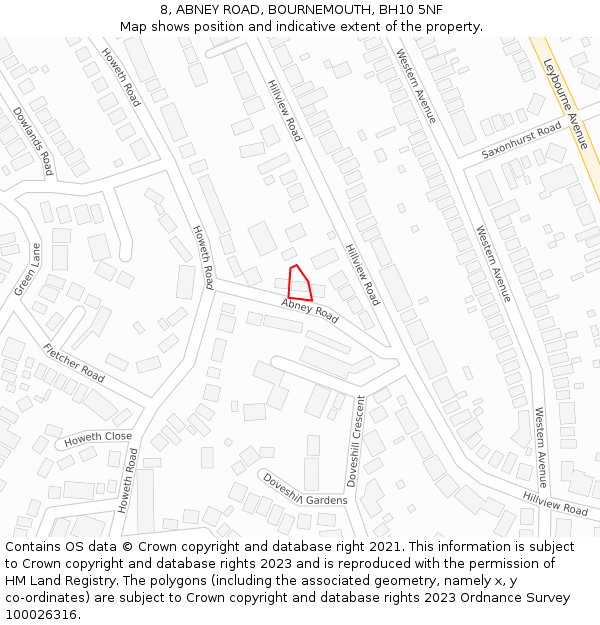 8, ABNEY ROAD, BOURNEMOUTH, BH10 5NF: Location map and indicative extent of plot