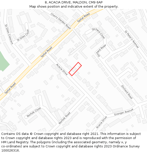 8, ACACIA DRIVE, MALDON, CM9 6AP: Location map and indicative extent of plot