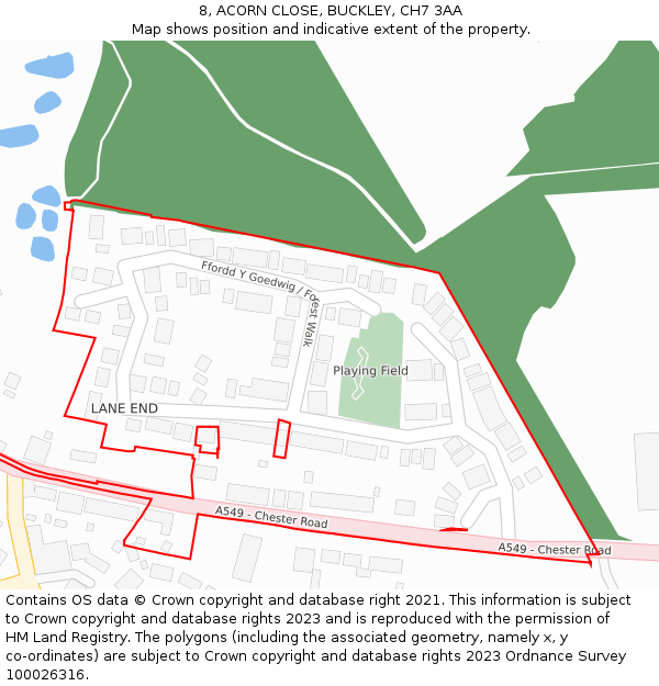 8, ACORN CLOSE, BUCKLEY, CH7 3AA: Location map and indicative extent of plot