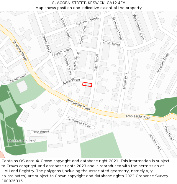 8, ACORN STREET, KESWICK, CA12 4EA: Location map and indicative extent of plot