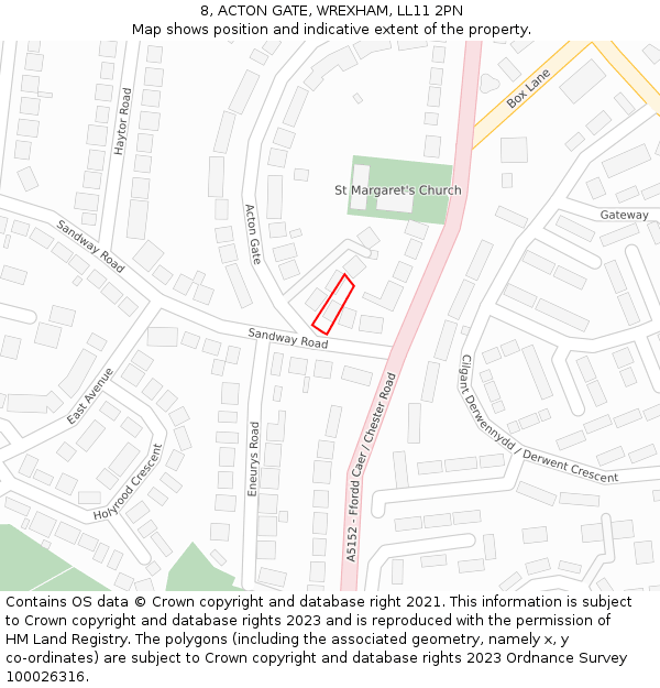 8, ACTON GATE, WREXHAM, LL11 2PN: Location map and indicative extent of plot