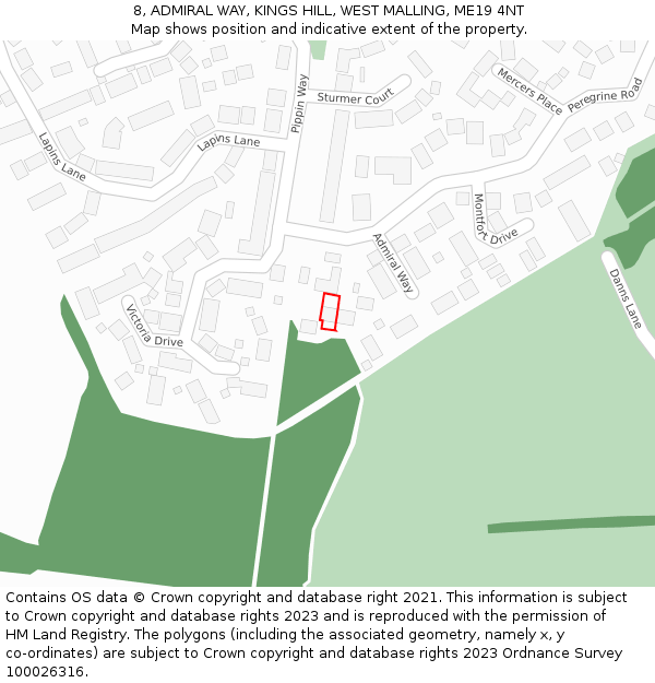 8, ADMIRAL WAY, KINGS HILL, WEST MALLING, ME19 4NT: Location map and indicative extent of plot