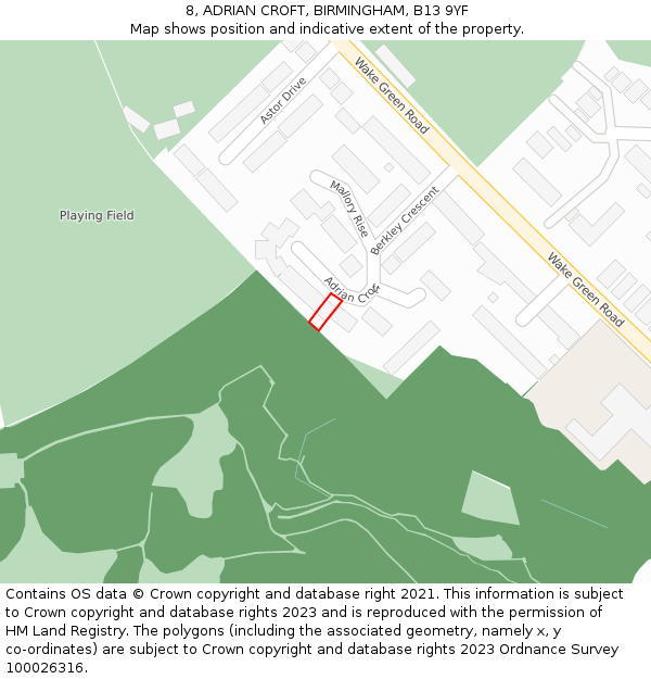 8, ADRIAN CROFT, BIRMINGHAM, B13 9YF: Location map and indicative extent of plot