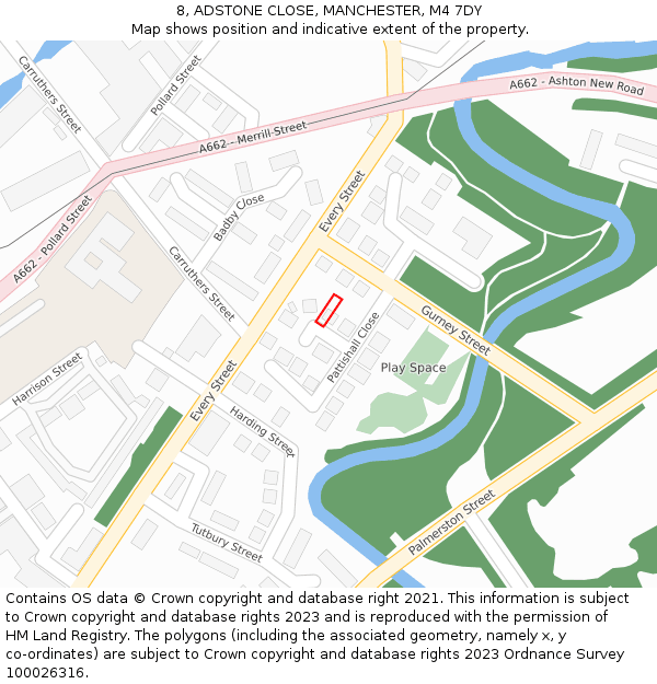 8, ADSTONE CLOSE, MANCHESTER, M4 7DY: Location map and indicative extent of plot