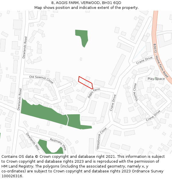 8, AGGIS FARM, VERWOOD, BH31 6QD: Location map and indicative extent of plot