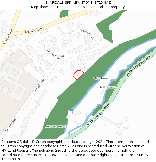 8, AIRDALE SPINNEY, STONE, ST15 8AZ: Location map and indicative extent of plot