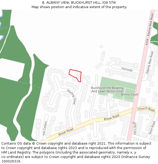 8, ALBANY VIEW, BUCKHURST HILL, IG9 5TW: Location map and indicative extent of plot