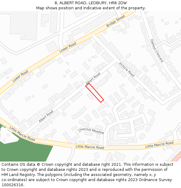 8, ALBERT ROAD, LEDBURY, HR8 2DW: Location map and indicative extent of plot