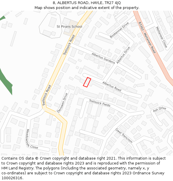 8, ALBERTUS ROAD, HAYLE, TR27 4JQ: Location map and indicative extent of plot