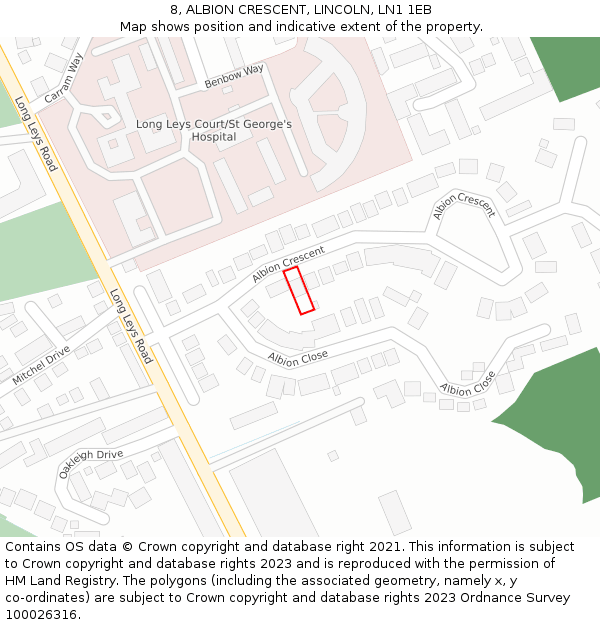 8, ALBION CRESCENT, LINCOLN, LN1 1EB: Location map and indicative extent of plot