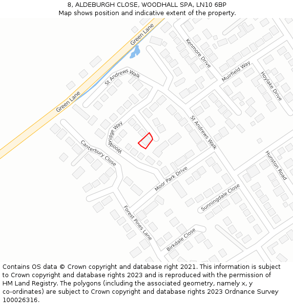 8, ALDEBURGH CLOSE, WOODHALL SPA, LN10 6BP: Location map and indicative extent of plot