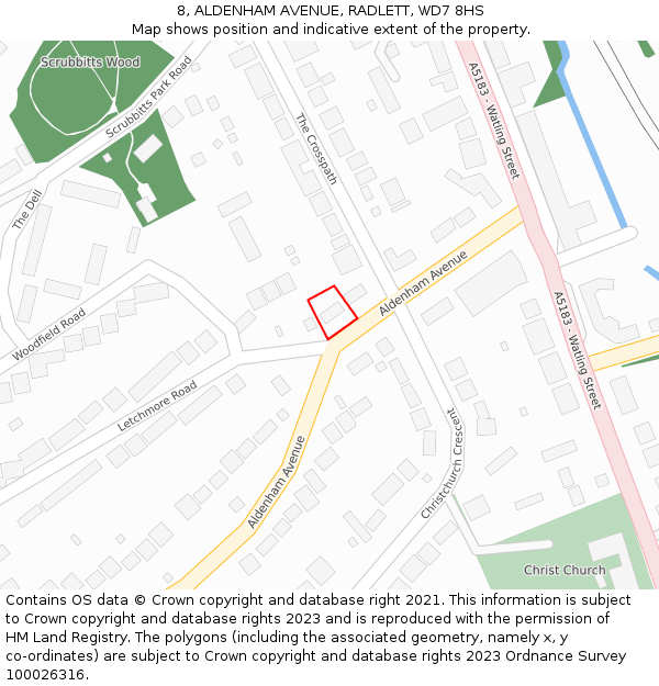 8, ALDENHAM AVENUE, RADLETT, WD7 8HS: Location map and indicative extent of plot