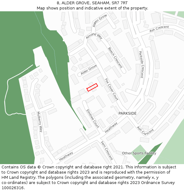 8, ALDER GROVE, SEAHAM, SR7 7RT: Location map and indicative extent of plot