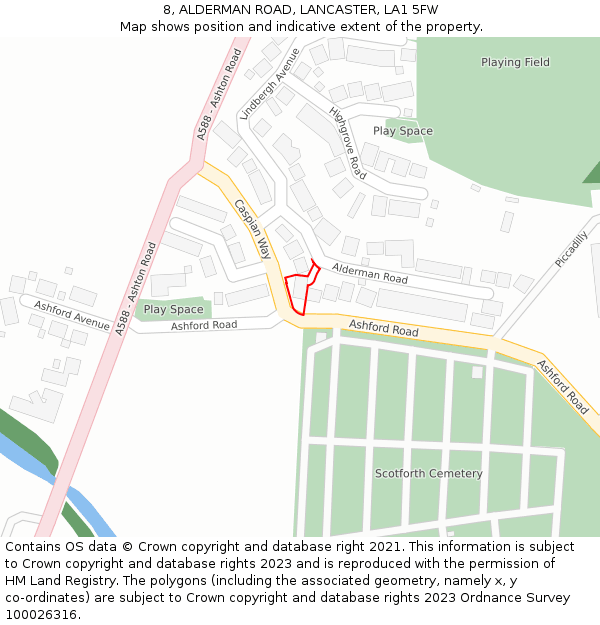 8, ALDERMAN ROAD, LANCASTER, LA1 5FW: Location map and indicative extent of plot