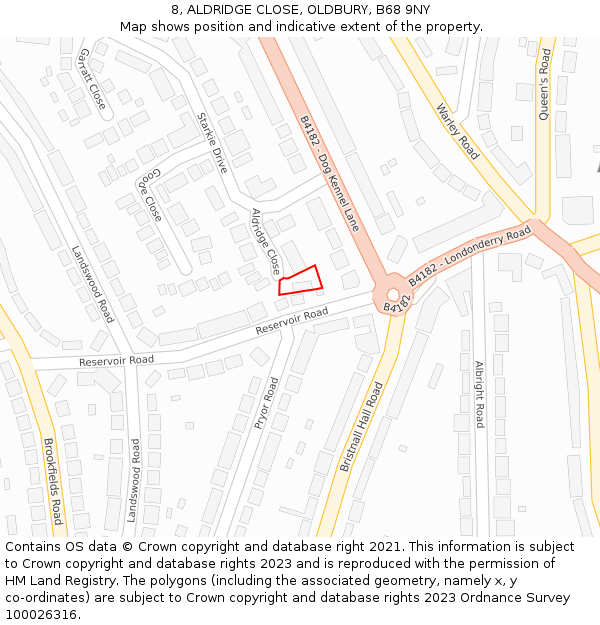 8, ALDRIDGE CLOSE, OLDBURY, B68 9NY: Location map and indicative extent of plot