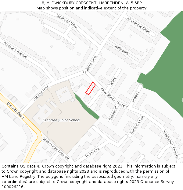 8, ALDWICKBURY CRESCENT, HARPENDEN, AL5 5RP: Location map and indicative extent of plot