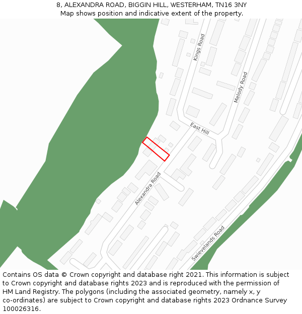 8, ALEXANDRA ROAD, BIGGIN HILL, WESTERHAM, TN16 3NY: Location map and indicative extent of plot