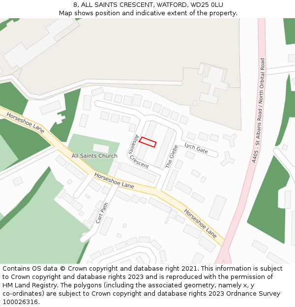 8, ALL SAINTS CRESCENT, WATFORD, WD25 0LU: Location map and indicative extent of plot