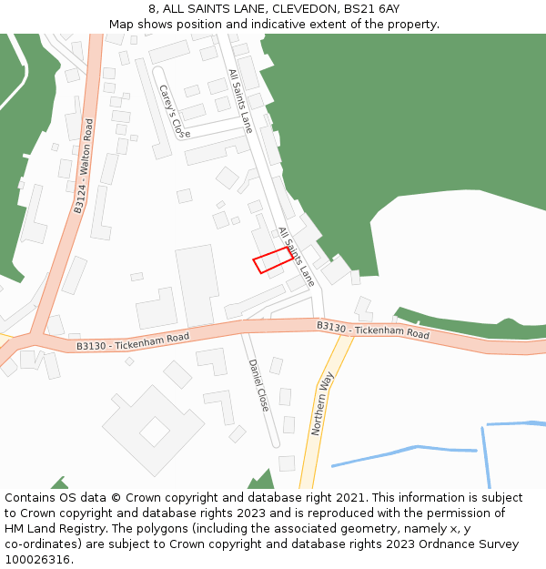 8, ALL SAINTS LANE, CLEVEDON, BS21 6AY: Location map and indicative extent of plot