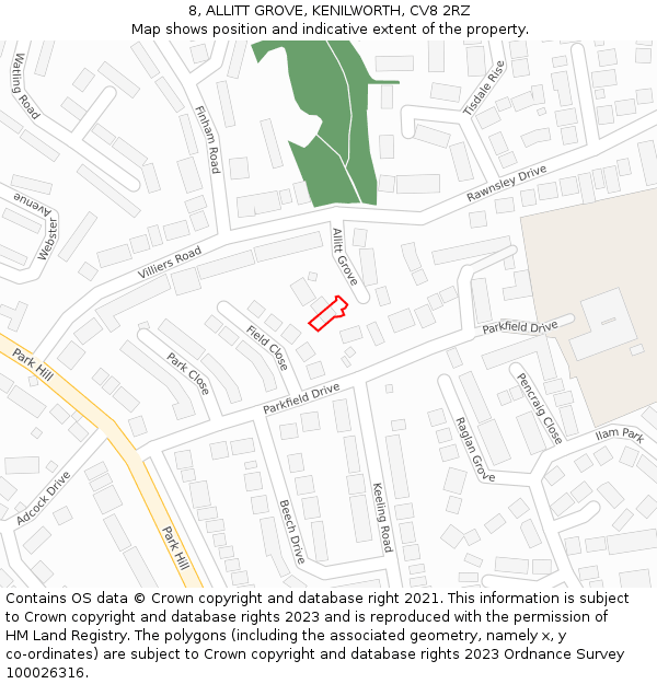 8, ALLITT GROVE, KENILWORTH, CV8 2RZ: Location map and indicative extent of plot
