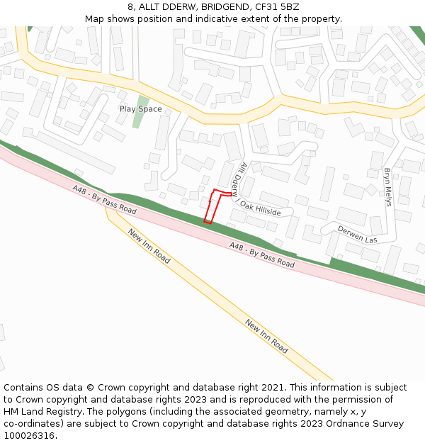 8, ALLT DDERW, BRIDGEND, CF31 5BZ: Location map and indicative extent of plot