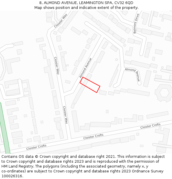 8, ALMOND AVENUE, LEAMINGTON SPA, CV32 6QD: Location map and indicative extent of plot