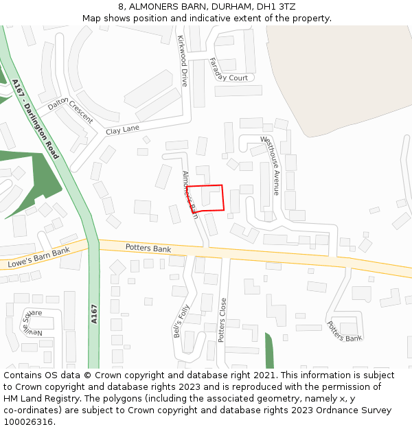 8, ALMONERS BARN, DURHAM, DH1 3TZ: Location map and indicative extent of plot