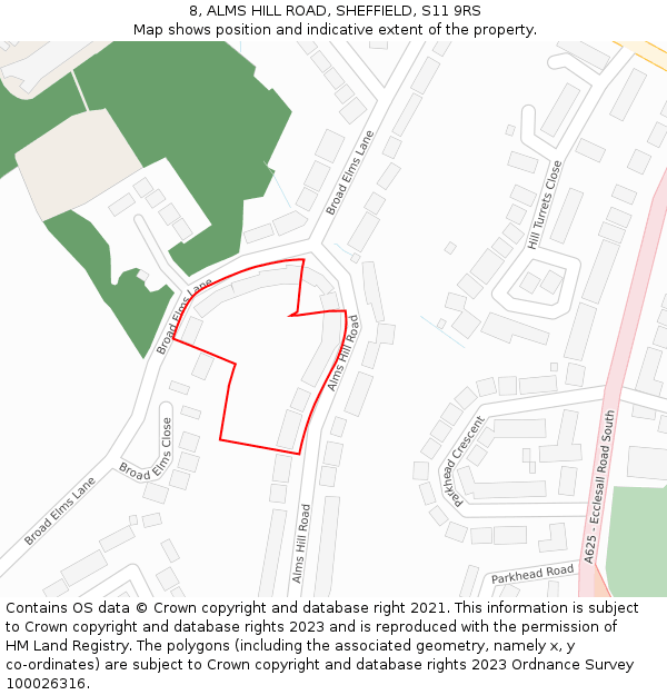 8, ALMS HILL ROAD, SHEFFIELD, S11 9RS: Location map and indicative extent of plot