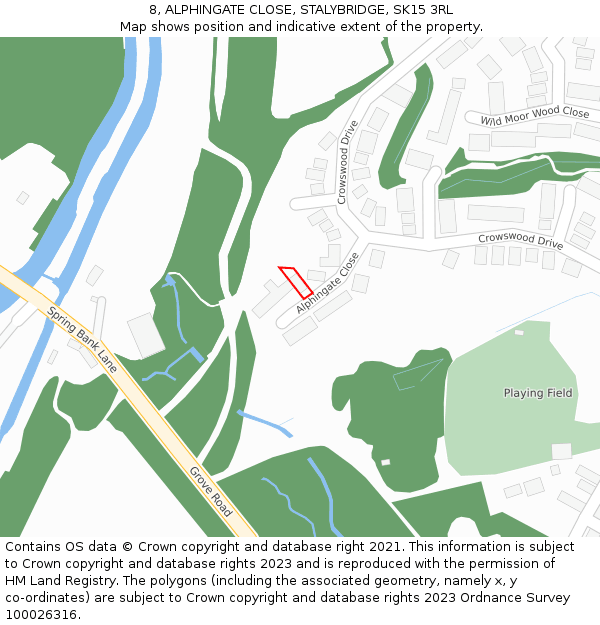 8, ALPHINGATE CLOSE, STALYBRIDGE, SK15 3RL: Location map and indicative extent of plot