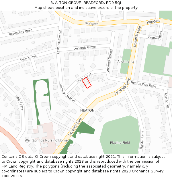8, ALTON GROVE, BRADFORD, BD9 5QL: Location map and indicative extent of plot