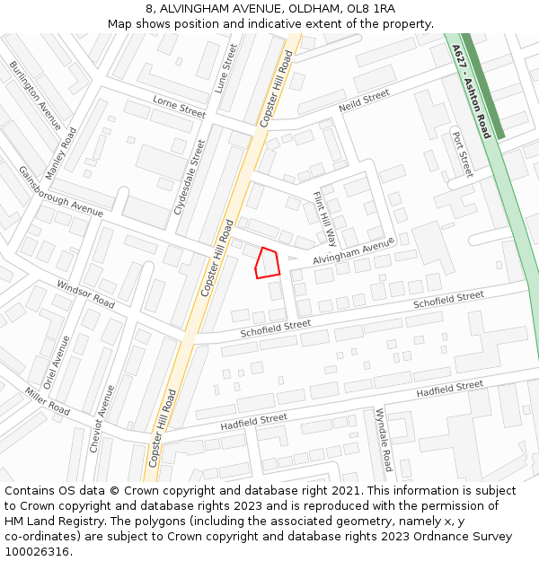 8, ALVINGHAM AVENUE, OLDHAM, OL8 1RA: Location map and indicative extent of plot