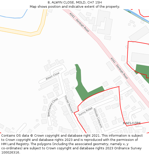 8, ALWYN CLOSE, MOLD, CH7 1SH: Location map and indicative extent of plot