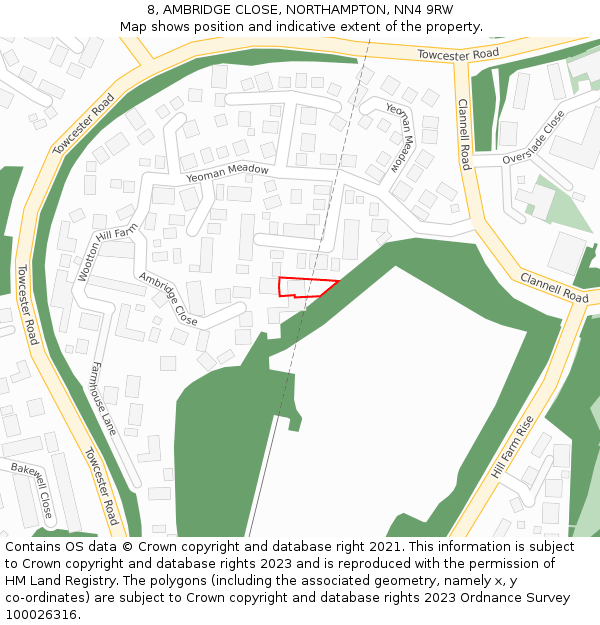 8, AMBRIDGE CLOSE, NORTHAMPTON, NN4 9RW: Location map and indicative extent of plot