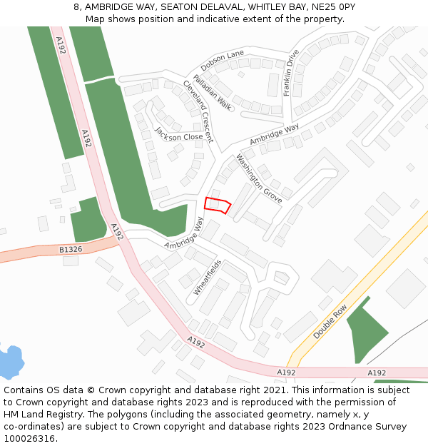 8, AMBRIDGE WAY, SEATON DELAVAL, WHITLEY BAY, NE25 0PY: Location map and indicative extent of plot