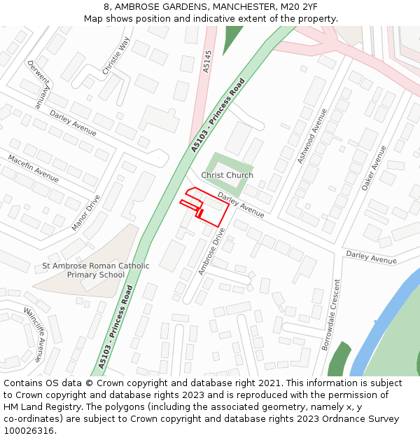 8, AMBROSE GARDENS, MANCHESTER, M20 2YF: Location map and indicative extent of plot