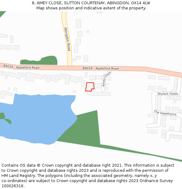 8, AMEY CLOSE, SUTTON COURTENAY, ABINGDON, OX14 4LW: Location map and indicative extent of plot