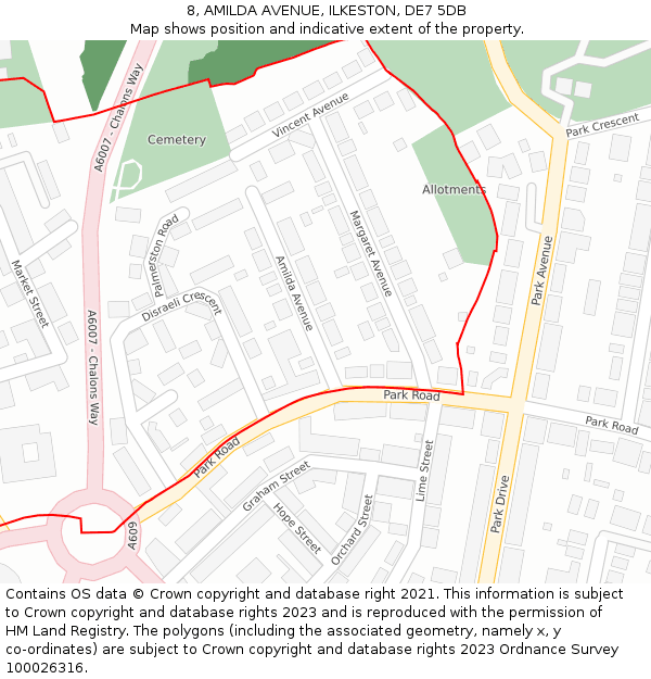 8, AMILDA AVENUE, ILKESTON, DE7 5DB: Location map and indicative extent of plot