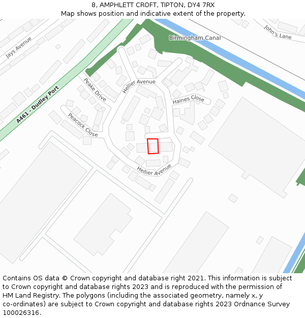 8, AMPHLETT CROFT, TIPTON, DY4 7RX: Location map and indicative extent of plot